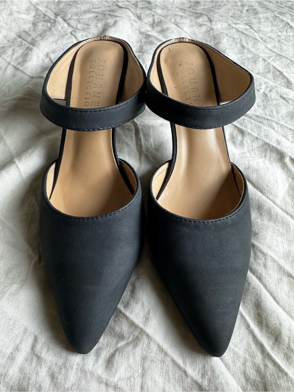 Journee Collection Black Pointed Mule Flats with Ankle Strap